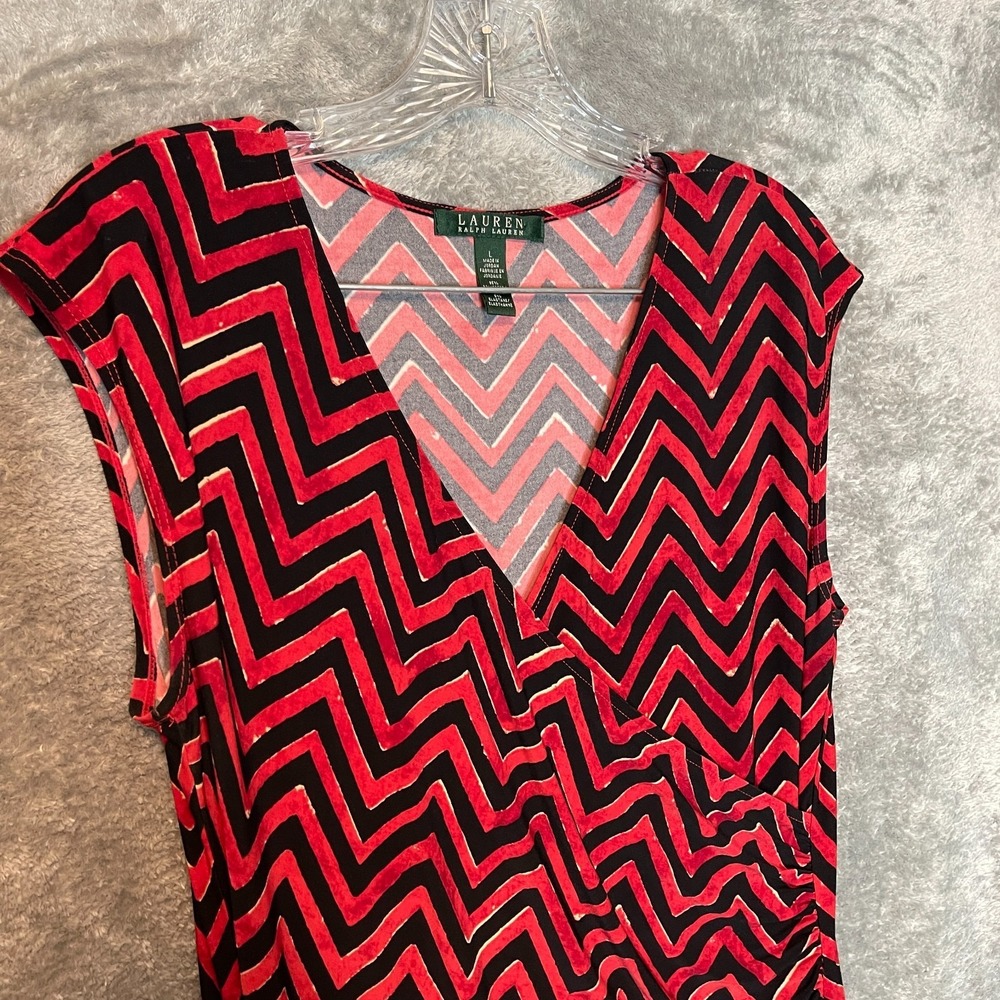 Ralph Lauren Women Chevron Surplice Faux Wrap Dress L Artsy Contemporary Classic